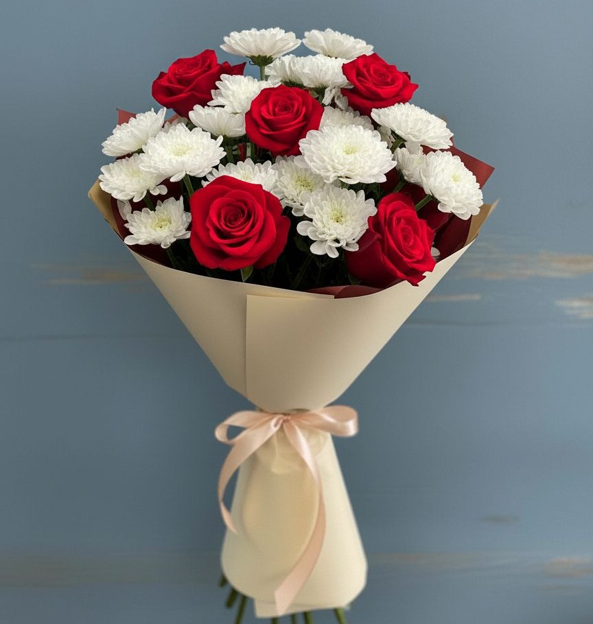 Букет цветов из: Розы и Хризантемы в Волжанце