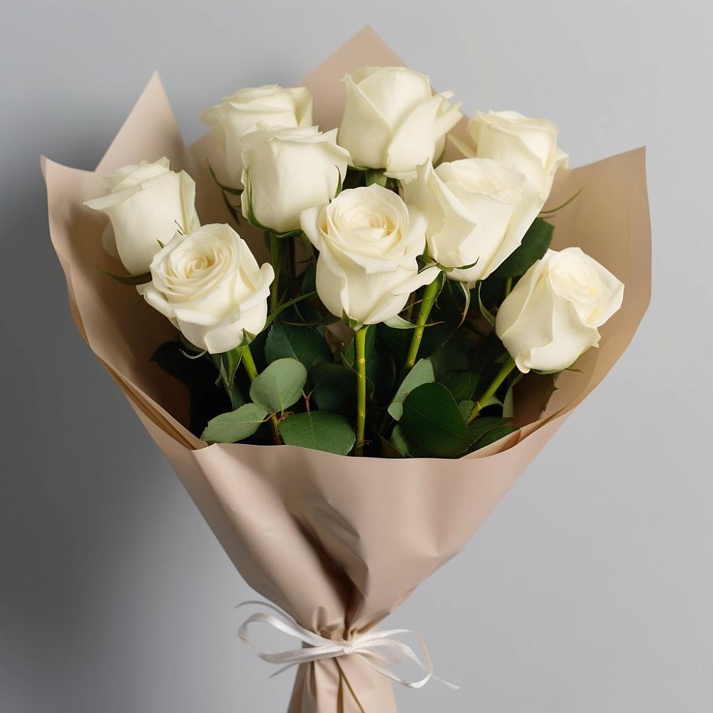 Букет 9 Белых роз Эдлесс Лав в Волжанце