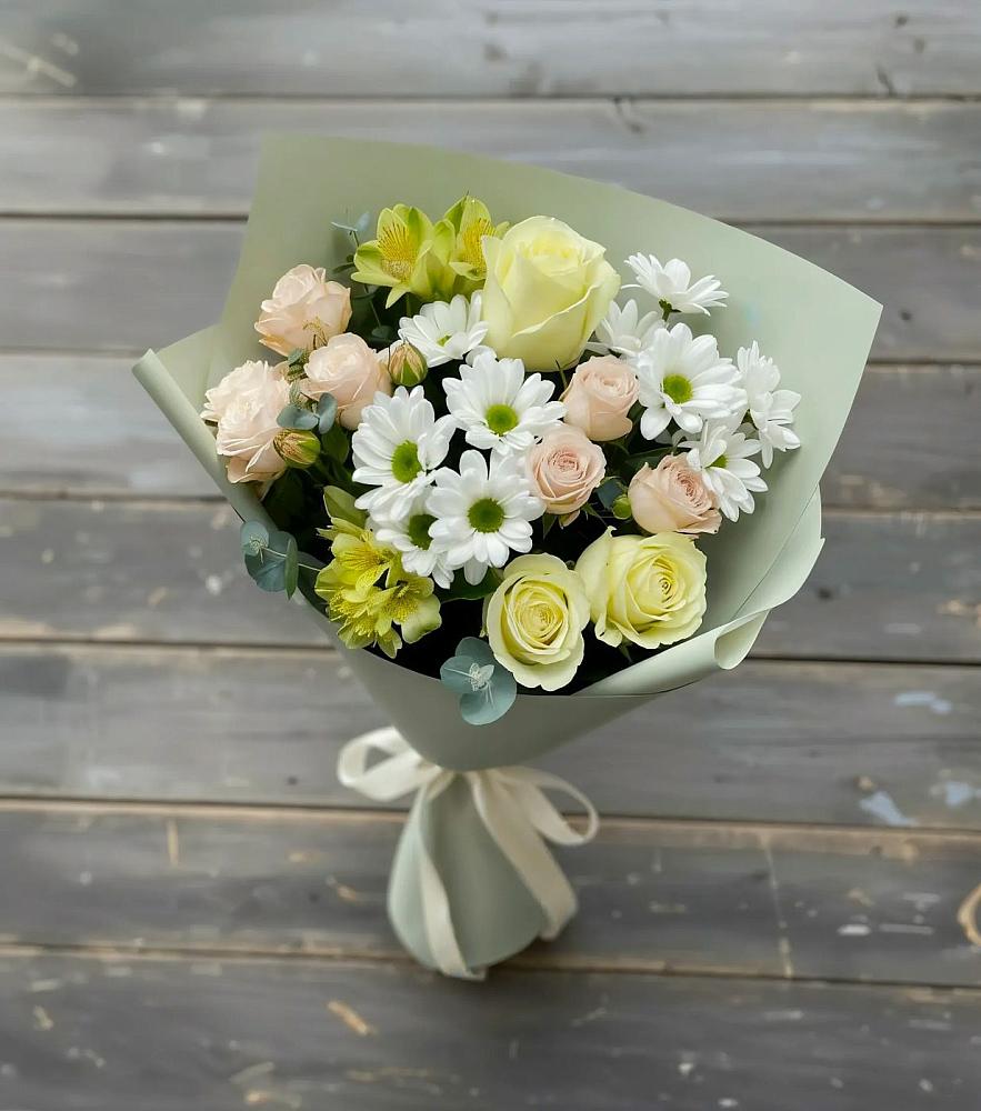Букет цветов из: Альстромерии, Розы и Хризантемы в Волжанце