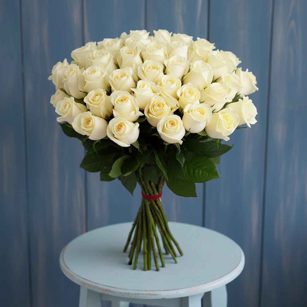 Букет 51 Белая роза Эдлесс Лав в Волжанце