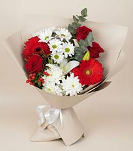 Букет цветов из:  Розы, Хризантемы, Герберы и Лилии в Волжанце