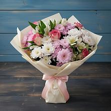 Букет цветов из:  Хризантемы, Альстромерии и Розы #REPLACE_PRED# Волжанце