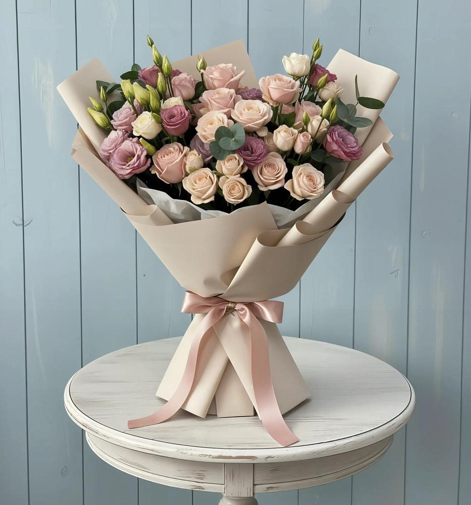 Букет цветов из: Розы и Лизиантусы в Волжанце