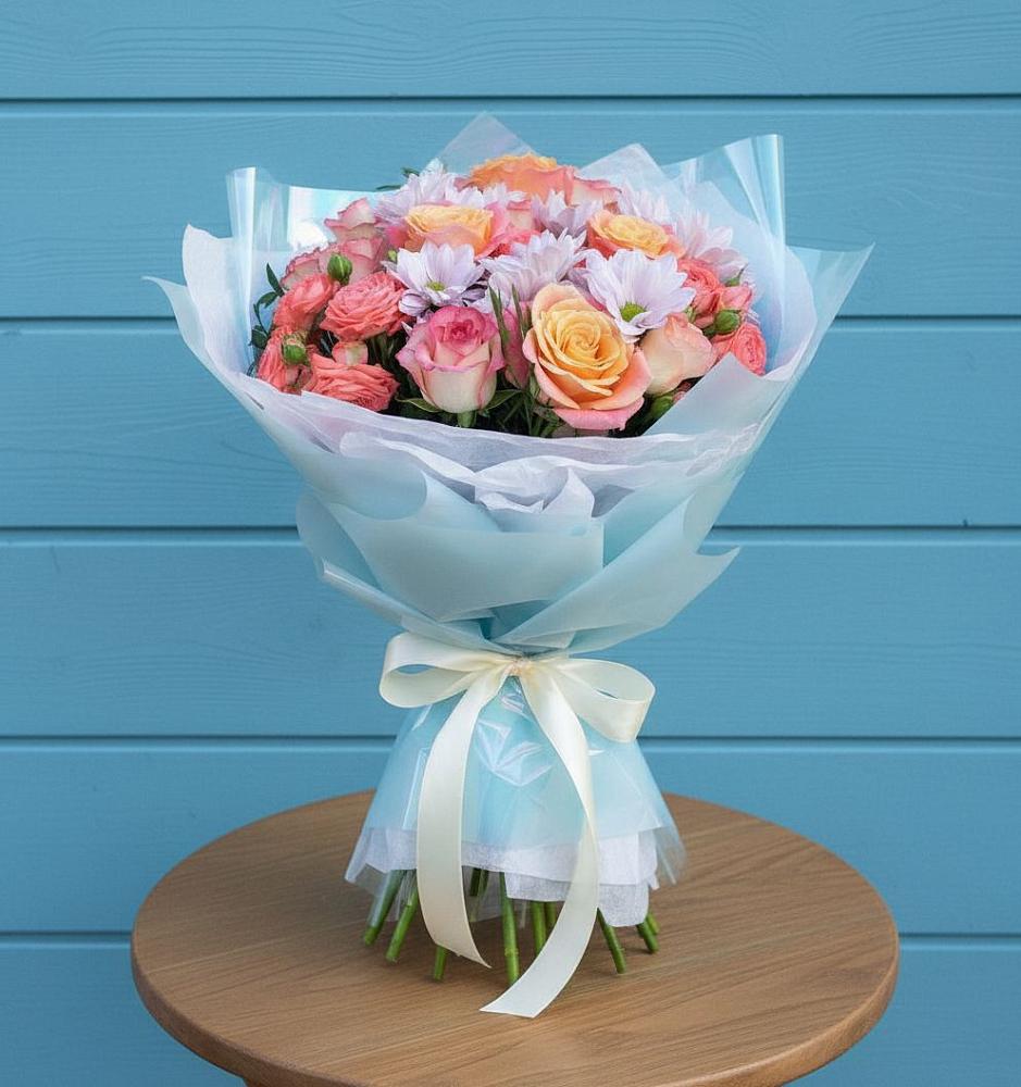 Букет цветов из: Хризантемы и Розы в Волжанце