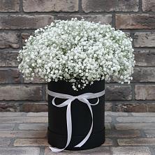 Цветочная композиция из Гипсофила в шляпной коробке в Волжанце