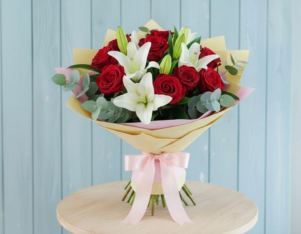 Букет цветов из: Лилии и Розы в Волжанце